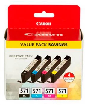 Zestaw czterech tuszy Canon CLI-571CMYK (0386C005), 4x7ml, CMYK cyan(błękitny), magenta(purpurowy), yellow(żółty), black(czarny)