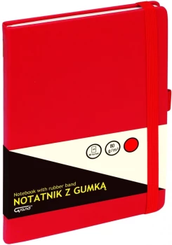 Notatnik w kratkę Grand, z gumką, A5, twarda oprawa, 80 kartek, czerwony