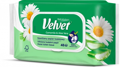 Papier nawilżany Velvet Camomile & Aloe Vera, 48 sztuk
