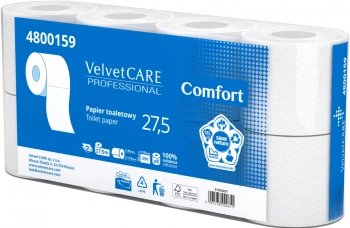 Papier toaletowy Velvet Care Professional, 2-warstwowy, 27.5m, 8 rolek, biały