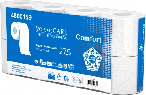 Papier toaletowy Velvet Care Professional, 2-warstwowy, 27.5m, 8 rolek, biały