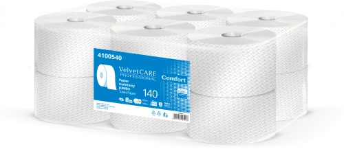 Papier toaletowy Velvet Care Professional Jumbo 140, 2-warstwowy, 140m, 12 rolek, biały
