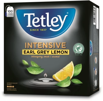 Herbata Earl Grey czarna smakowa w torebkach Tetley Intensive, cytryna, 100 sztuk x 2g