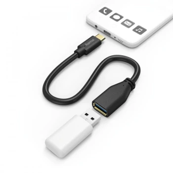 Kabel przejściowy Hama, OTG, USB 3.0 A, USB Type-C, wtyk, 15cm, czarny
