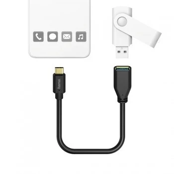 Kabel przejściowy Hama, OTG, USB 3.0 A, USB Type-C, wtyk, 15cm, czarny