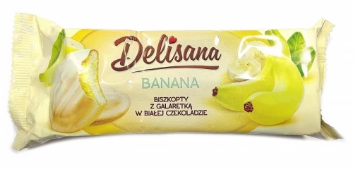 Biszkopty w białej czekoladzie Delicpol Delisana, z galaretką bananową, 135g