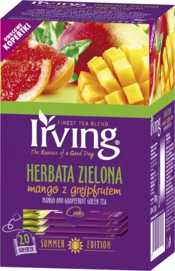 Herbata zielona smakowa w kopertach Irving, mango z grejpfrutem, 20 sztuk x 1.5g