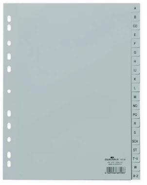Przekładki plastikowe alfabetyczne (A-Z) Durable, A4, 20 kart, szary
