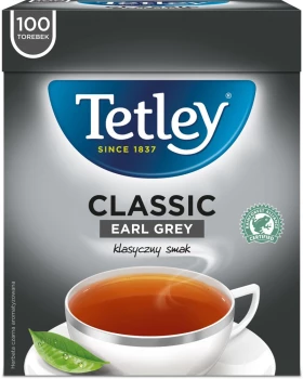 Herbata Earl Grey czarna w torebkach Tetley Classic, 100 sztuk x 1.5g