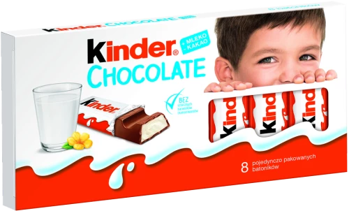 Czekolada Kinder, 100g, 8 batoników, mleczne nadzienie w czekoladzie