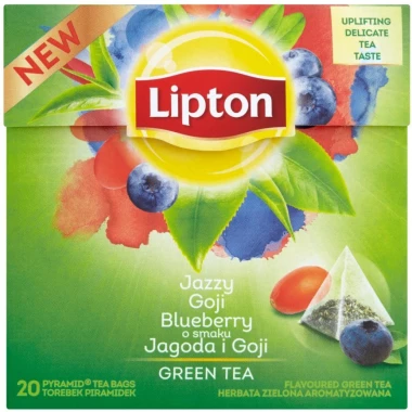 Herbata zielona smakowa w piramidkach Lipton, jagody goji, 20 sztuk x 1.4g