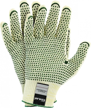Rękawice tkaninowe JS Gloves DuPont, RJ-KEVLAFIBV, antyprzecięciowe, rozmiar 9, nakrapiane, żółto-zielony