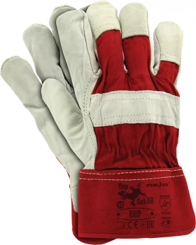 Rękawice wzmacniane Reis RHIP CW, skórzane, rozmiar 10, biało-czerwony