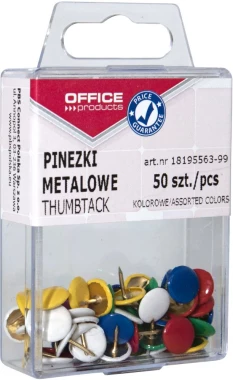 Pinezki klasyczne Office Products, w pudełku, 50 sztuk, mix kolorów