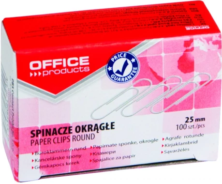 Spinacz Office Products okrągły, 25mm, 100 sztuk, srebrny