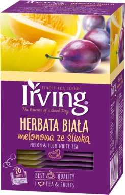 Herbata biała smakowa w kopertach Irving, melonowa ze śliwką, 20 sztuk x 1.5g