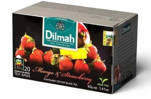 Herbata czarna aromatyzowana w kopertach Dilmah Mango & Strawberry, truskawki i mango, 20 sztuk x 2g