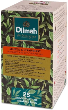 Herbata czarna aromatyzowana w kopertach Dilmah, mango i truskawka, 25 sztuk x 2g