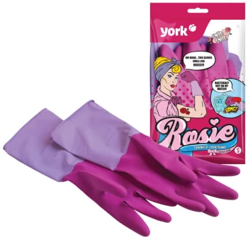 Rękawice lateksowe domowe, zapachowe York Rosie, z powłoką antybakteryjną, rozmiar L, 1 para, różowy (c)