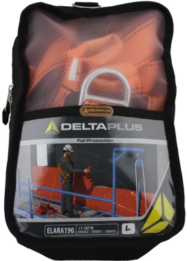 Zestaw bezpieczeństwa Delta Plus ELARA190, szelki HAR12+amortyzator z taśmą+torba, rozmiar XL/XXL, pomarańczowy