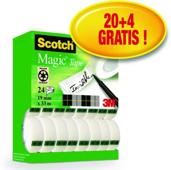 Taśma klejąca Scotch Magic 810 (8-1933R24TPR),19mmx33m, 24 sztuki (20+ 4 gratis), przezroczysty matowy