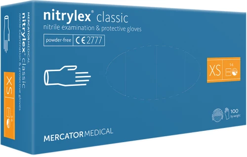 Rękawiczki jednorazowe nitrylowe Nitrylex Basic(Nitrylex PF Protect), bezpudrowe, rozmiar XS, 100 sztuk, niebieski (c)