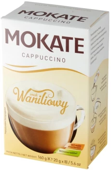 Kawa rozpuszczalna w saszetkach Mokate Cappuccino, waniliowy, 8 sztuk x 20g
