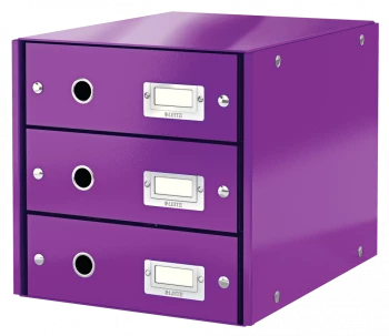 Pojemnik Leitz Click&Store Wow, z 3 szufladami, do dokumentów, A4, fioletowy