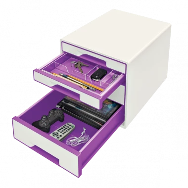 Pojemnik  Leitz Wow Cube, z 4 szufladami, A4+, biało-fioletowy