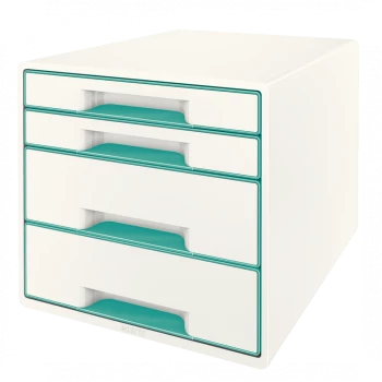 Pojemnik  Leitz Wow Cube, z 4 szufladami, A4+, biało-turkusowy