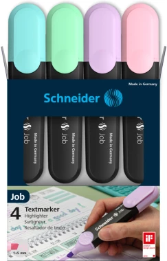 Zakreślacz Schneider Job Pastel, 5mm, ścięta, 4 sztuki, mix kolorów pastelowych