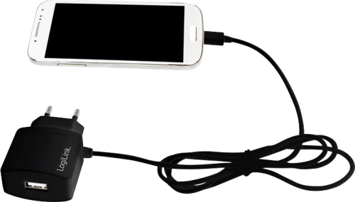Ładowarka sieciowa LogiLink PA0146, z kablem micro USB i portem USB, czarny
