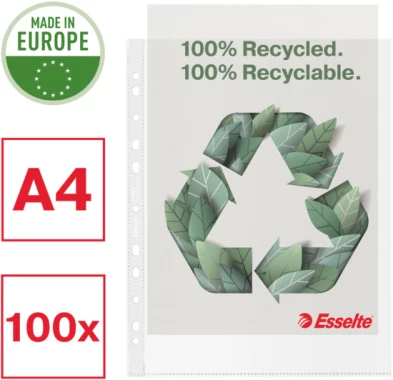 Koszulki groszkowe Esselte Recycle Premium, A4 maxi, 100 µm, 100 sztuk, transparentny