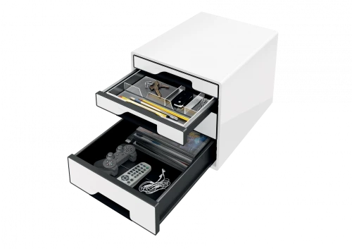 Pojemnik Leitz Wow Cube, z 4 szufladami, A4+, biało- czarny