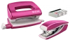 Zestaw zszywacz i dziurkacz Leitz Mini NeXXt Wow, metalowy, różowy
