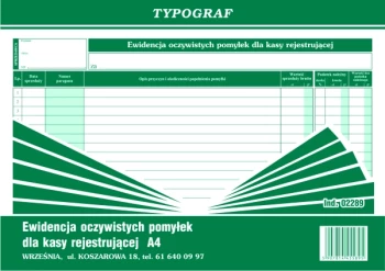 Druk akcydensowy Ewidencja oczywistych pomyłek dla kasy rejestrującej Typograf, A4, 50k