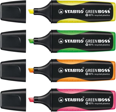 Zakreślacz Stabilo Green Boss, 4 sztuki, mix kolorów