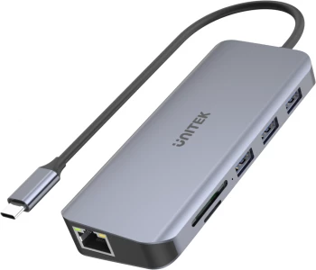 Rozgałęziacz - Hub Unitek, USB-C, 3xUSB 3.1, PD, HDMI, SD, VGA, RJ45, srebrny