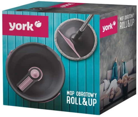 Zestaw York Roll&up,  wiadro+kij+uchwyt do mopa+mop obrotowy,  szaro-różowy