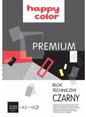 Blok techniczny Happy Color Premium, A3, 10 kartek, czarny