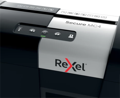 Niszczarka Rexel Secure MC4 Whisper- Shred, mikrościnek 2x15mm, 4 kartki,  P-5 DIN, czarno-srebrny