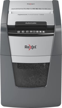 Niszczarka automatyczna Rexel Optimum AutoFeed+ 100X, konfetti 4x28 mm, 100 kartek, P-4 DIN, czarno-srebrny
