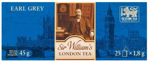 Herbata Earl Grey czarna w torebkach Sir William's London, 25 sztuk x 1.8g