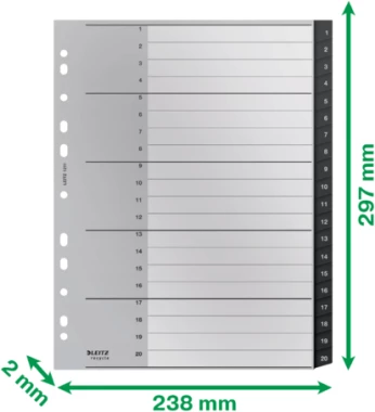 Przekładki plastikowe numeryczne Leitz Recycle, A4 maxi,  1 - 20 przekładek
