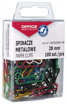 Spinacz Office Products, okrągły, w pudełku, 28mm, 100 sztuk, mix kolorów