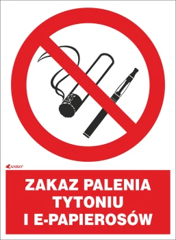 Tabliczka informacyjna Anro, "Zakaz palenia tytoniu i e-papierosów" , PCV, 200x300mm