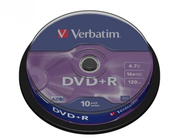 Płyta DVD+R Verbatim, do jednokrotnego zapisu, 4.7 GB, cake box, 10 sztuk
