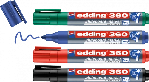 Marker suchościeralny edding 360, okrągła, 1.5-3mm, 4 sztuki, mix kolorów