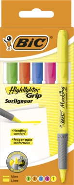 Zakreślacz BIC Highlighter Grip, ścięta, w etui, 5 sztuk, mix kolorów