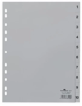 Przekładki plastikowe numeryczne Durable,  A4, 1-10 kart, szary
